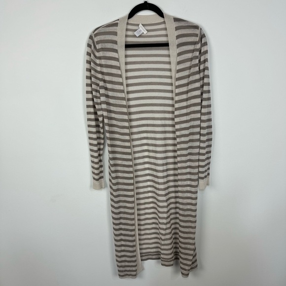 Chico's Striped Sheer Mesh Longline Cardigan neutral beach - Picture 1 of 4
